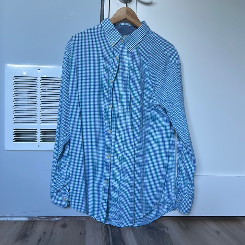 Plaid striped button up with pocket